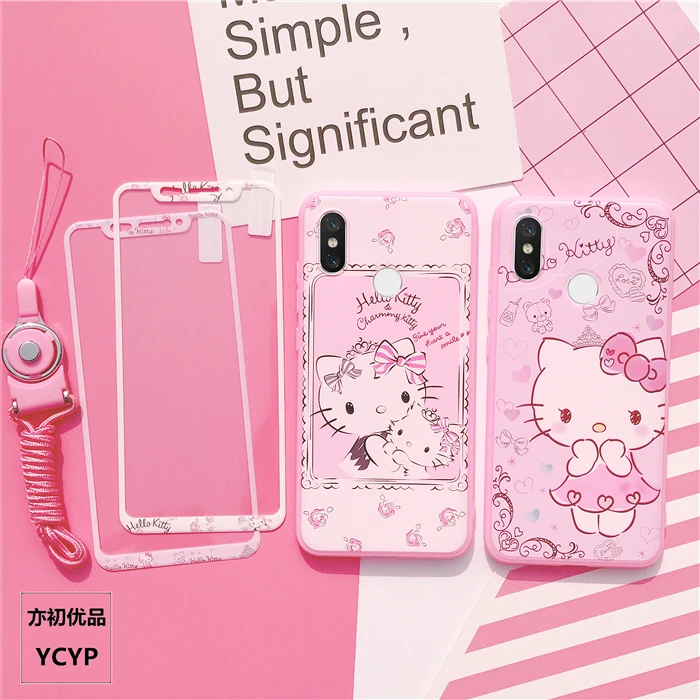 Чехол KT cat для xiaomi mi6/8 TPU чехол и переднее закаленное стекло 5S/5 splus/6X cute girl 8 +