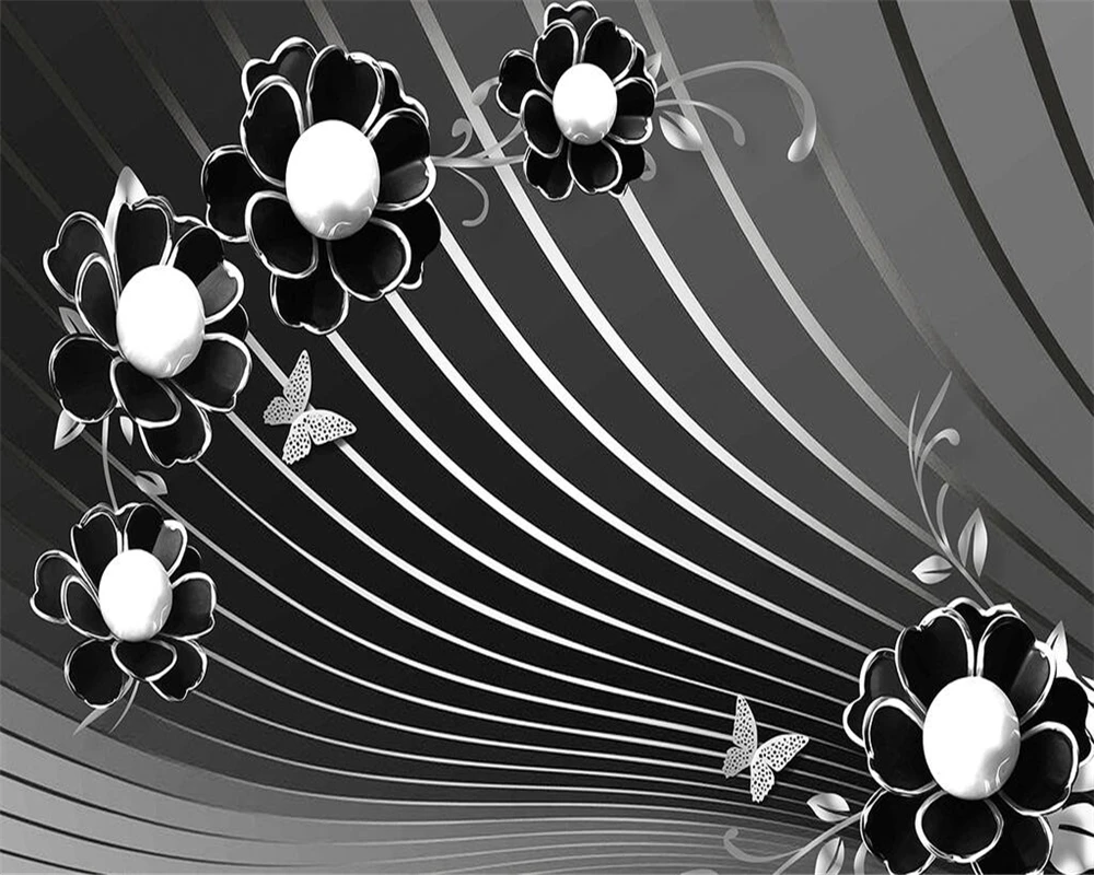 beibehang Custom Wallpaper Home Decorative Mural Black Cool Fashion Relief Flower TV Background Wall Murder 3d wallpaper photo |