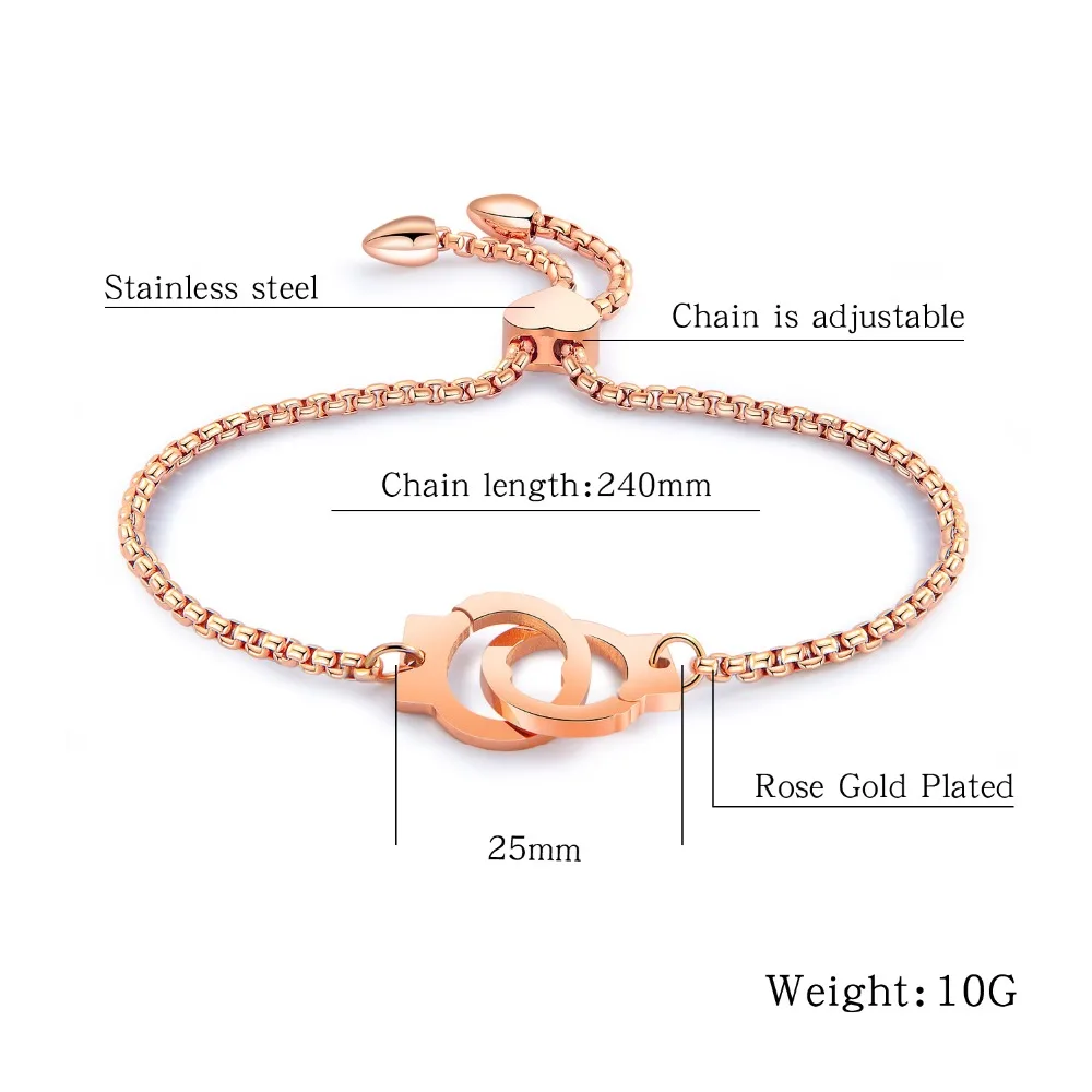 Trendy Charm Handcuffs Stainless Steel woman Bracelet Bangle rose gold/steel Adjustable box Chain Jewelry Valentine's Day Gift
Trendy Charm Handcuffs Stainless Steel woman Bracelet Bangle rose gold/steel Adjustable box Chain Jewelry Valentine's Day Gift