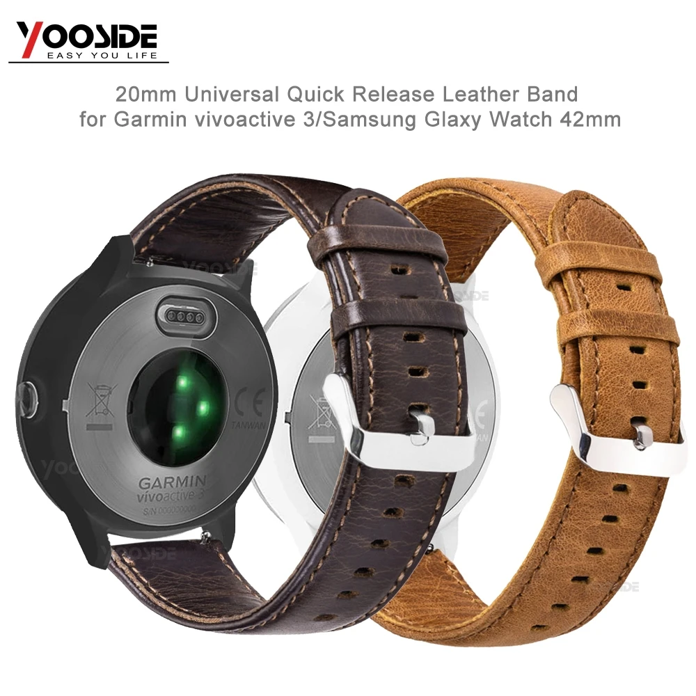 Для Samsung Galaxy 42 мм Quick Release 20 ремешок для часов из натуральной кожи Garmin Forerunner 645/Vivoactive
