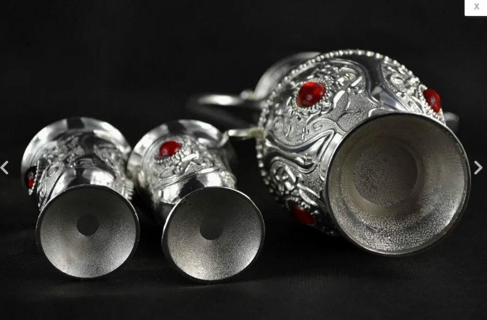 Набор коллекционный китайский многоразовый старинный серебряный резной