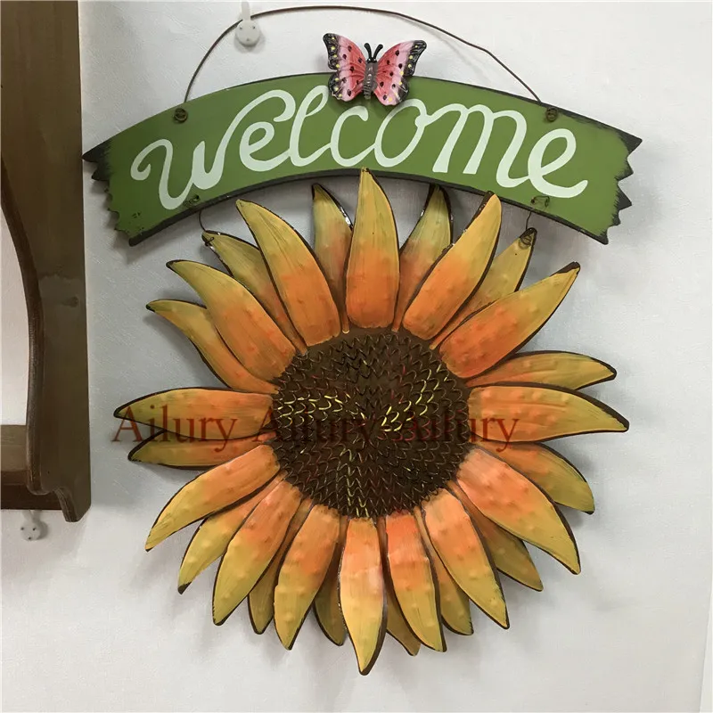 

European pastoral creative sun flower wrought iron three-dimensional wall hangings,welcome big listing,garden villa card