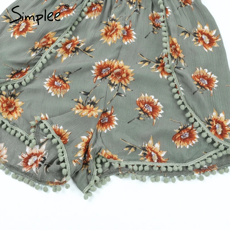 Simplee Floral print tassel split jumpsuit Backless high waist elastic short romper 2018 Women casual summer beach playsuit
Simplee Floral print tassel split jumpsuit Backless high waist elastic short romper 2018 Women casual summer beach playsuit