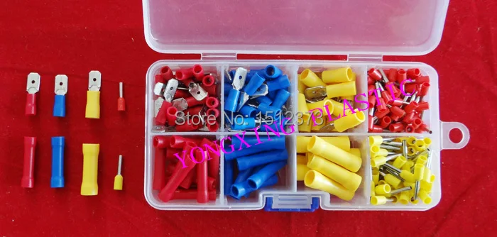 290PCS/box insulated connector male female and cord ends terminal 8 size in box from 22-10AWG
290PCS/box insulated connector male female and cord ends terminal 8 size in box from 22-10AWG