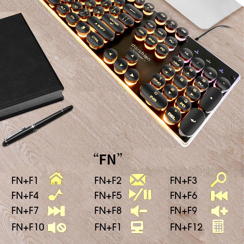 Gaming Russian English Keyboard Retro Round Glowing Keycap Metal Panel Backlit USB Wired Illuminated Border
Gaming Russian English Keyboard Retro Round Glowing Keycap Metal Panel Backlit USB Wired Illuminated Border