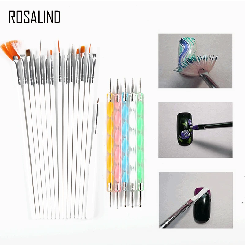 Розалинд 15 шт. Nail Art кисть + 5 ногтей расставить ручки украшения набор инструментов