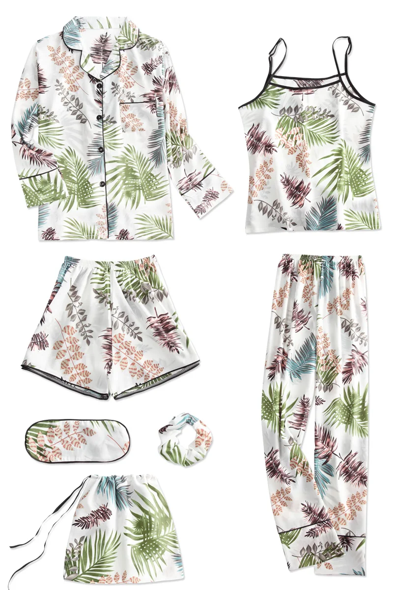 Summer Autumn 7 Pieces Set Silk Elegant Women Pajamas Silk Shorts Long Sleeve Top Elastic Waist Pants Silk Lounge Pijamas Mujer
Summer Autumn 7 Pieces Set Silk Elegant Women Pajamas Silk Shorts Long Sleeve Top Elastic Waist Pants Silk Lounge Pijamas Mujer