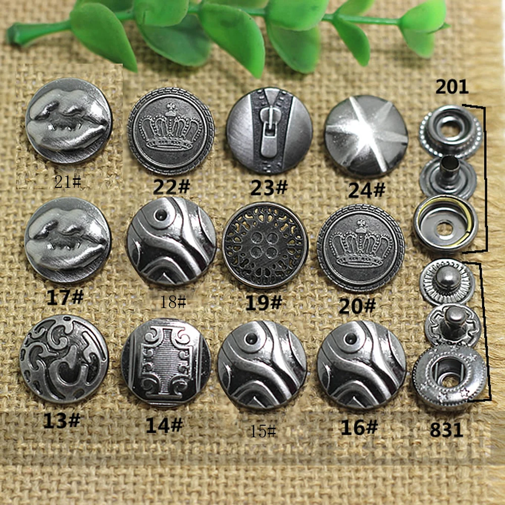 50sets/lot nickle color fashion sewing snap buttons pattern carved DIY leather craft accessories
50sets/lot nickle color fashion sewing snap buttons pattern carved DIY leather craft accessories