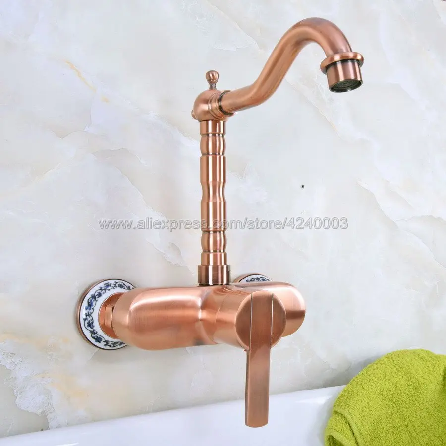 Antique Red Copper Tow Hole Wall Mounted Bathroom Basin Faucet / 360 Swivel Spout Kitchen Sink Mixer Taps Kna939
Antique Red Copper Tow Hole Wall Mounted Bathroom Basin Faucet / 360 Swivel Spout Kitchen Sink Mixer Taps Kna939