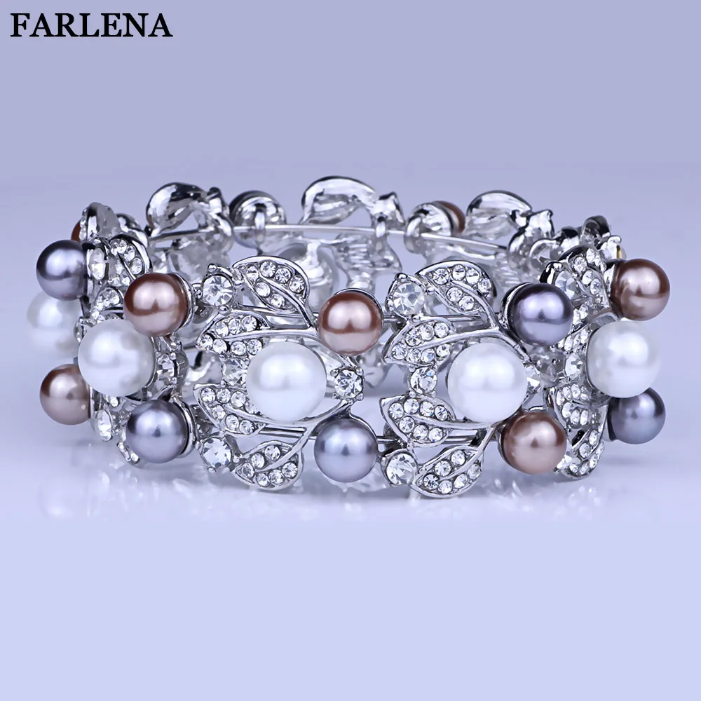 FARLENA Jewelry Exaggerate Shining Crystal Imitation Pearl Bracelet Silver Plated Wide Elastic Bangles For Women
FARLENA Jewelry Exaggerate Shining Crystal Imitation Pearl Bracelet Silver Plated Wide Elastic Bangles For Women