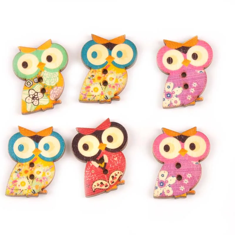 50pcs Lovely Owl Wooden Buttons for clothing Sewing Scrapbooking Crafts Woodcraft Button DIY Clothes Accessories 24x30mm M0729x | Дом и сад