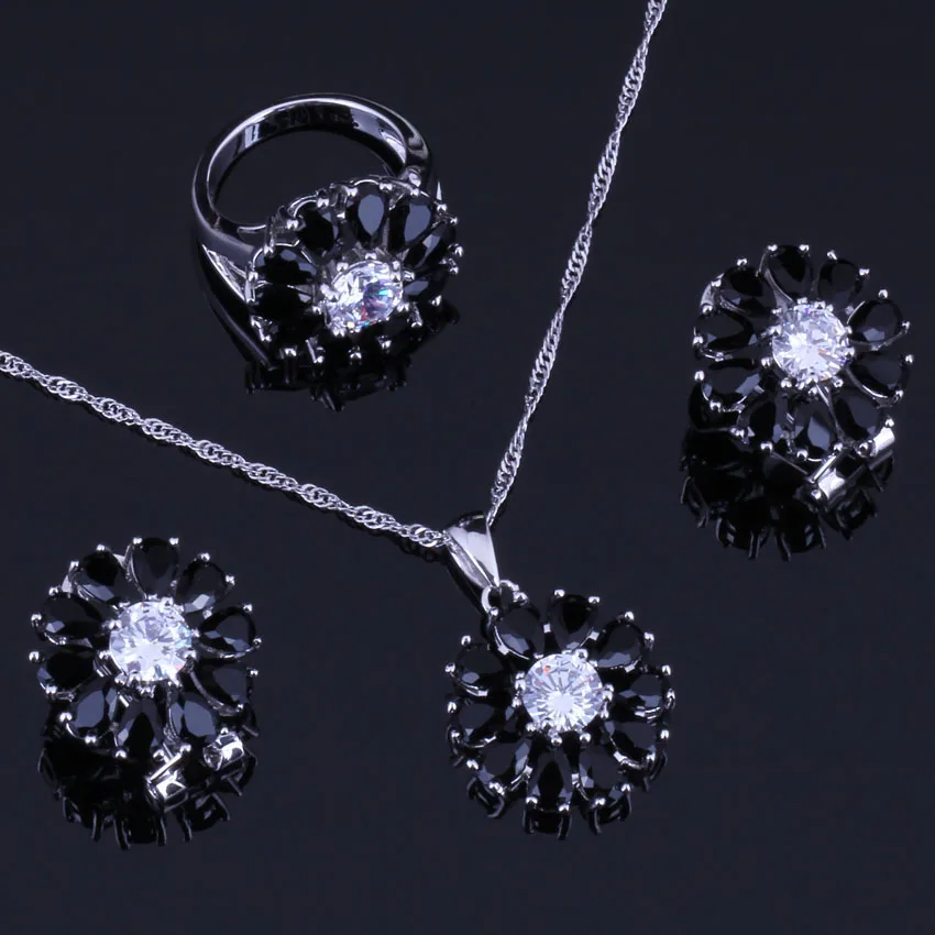 Pleasant Black Cubic Zirconia White CZ Silver Plated Jewelry Sets Earrings Pendant Chain Ring V0311
Pleasant Black Cubic Zirconia White CZ Silver Plated Jewelry Sets Earrings Pendant Chain Ring V0311
