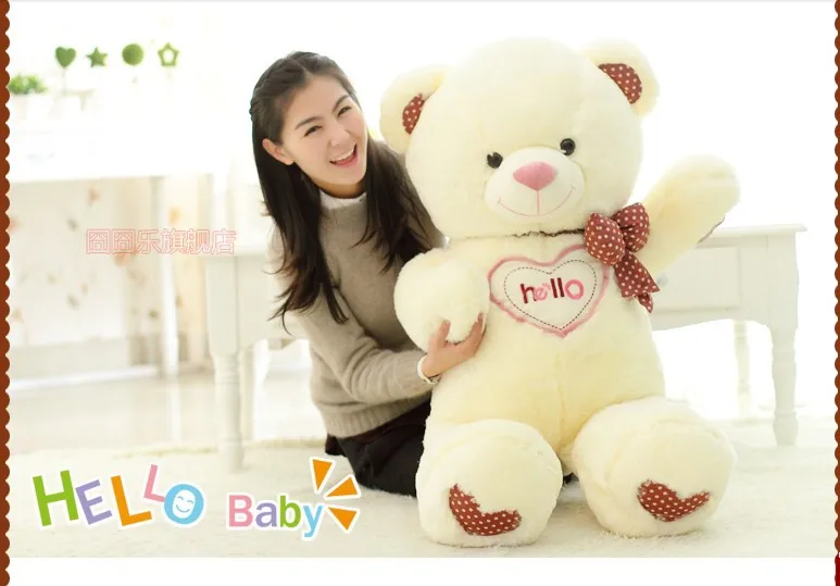 

The lovely bow Teddy bear doll heart hello bear plush toy doll birthday gift white about 90cm