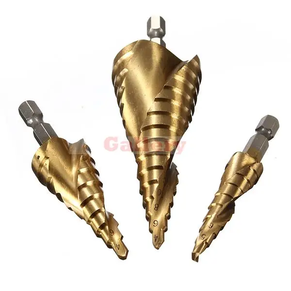 New 2 Sets Lot 3pcs Hss Spiral Grooved Step Drill Bit 4-12 4 12/4 20 12 Brocas Drill Bit
New 2 Sets Lot 3pcs Hss Spiral Grooved Step Drill Bit 4-12 4 12/4 20 12 Brocas Drill Bit