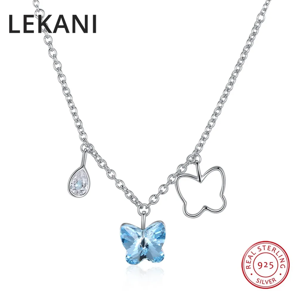 

LEKANI Crystals From Swarovski Butterfly Tassel Pendants Necklaces Cute Fine Jewelry For Women Girls Real S925 Silver Collares