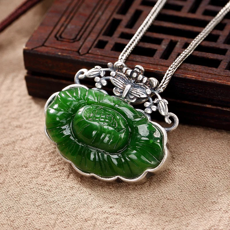 pure silver matte hetian jade inlay restoring ancient ways women lotus flower wholesale high-grade sweater chain pendant
pure silver matte hetian jade inlay restoring ancient ways women lotus flower wholesale high-grade sweater chain pendant