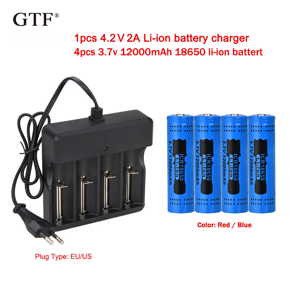 4pcs 3.7V 12000mah 18650 Battery Tool Li-ion Rechargeable Batteries + 1pcs EU/US 4.2V 2A li-ion battery charger AC100-240V
4pcs 3.7V 12000mah 18650 Battery Tool Li-ion Rechargeable Batteries + 1pcs EU/US 4.2V 2A li-ion battery charger AC100-240V