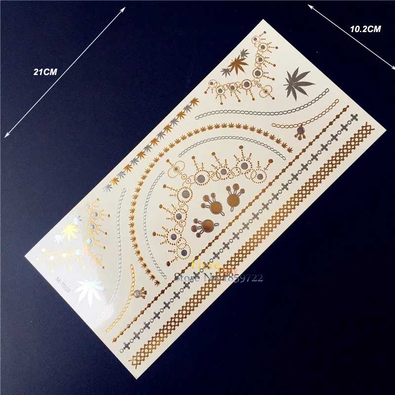 New 1PC Gold Silver Metallic Waterproof Tattoos MT018 Maple Leaf Jewel Chain Bracelet Men Women Flash Temporary Tattoo Stickers
New 1PC Gold Silver Metallic Waterproof Tattoos MT018 Maple Leaf Jewel Chain Bracelet Men Women Flash Temporary Tattoo Stickers