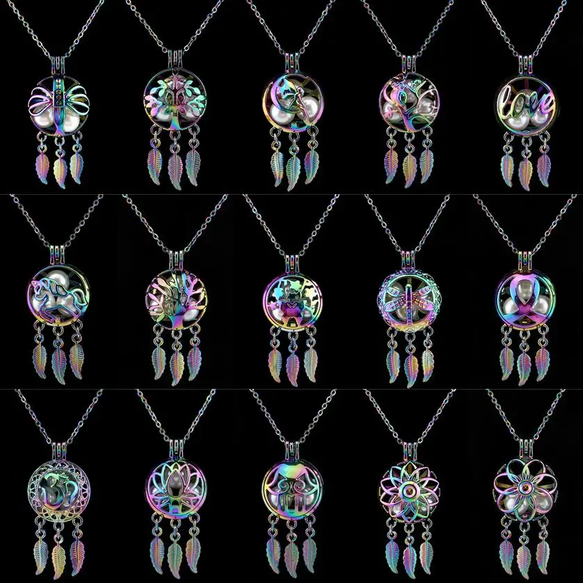 Rainbow Color Dream Catcher Lotus Insect Love Angel Perfume Diffuser Oyster Pearl Cage Locket Chain Necklaces Jewelry
Rainbow Color Dream Catcher Lotus Insect Love Angel Perfume Diffuser Oyster Pearl Cage Locket Chain Necklaces Jewelry