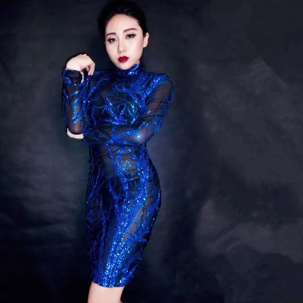 Women Sexy lace see-through Dress Bright Sequins perspective dress prom party show stage costumes Bar singer performance
Women Sexy lace see-through Dress Bright Sequins perspective dress prom party show stage costumes Bar singer performance