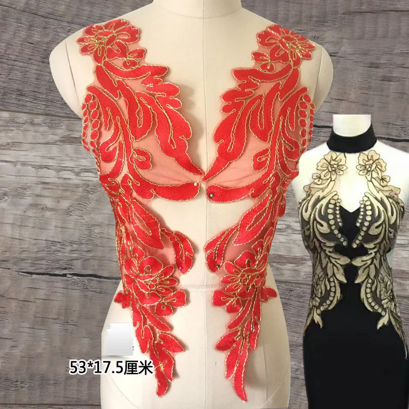 Large Applique Bridal front lace Appliques Embroidery Floral Lace Trims for Prom Dress Ballgow patches 1pair 53cm*17.5cm
Large Applique Bridal front lace Appliques Embroidery Floral Lace Trims for Prom Dress Ballgow patches 1pair 53cm*17.5cm