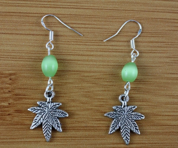 

10 Pair 925 Sterling Silver Earrings Drop/Dangle Earrings Vintage Charms Maple Leaf &Opal Bead For Women Fashion Jewelry P1907