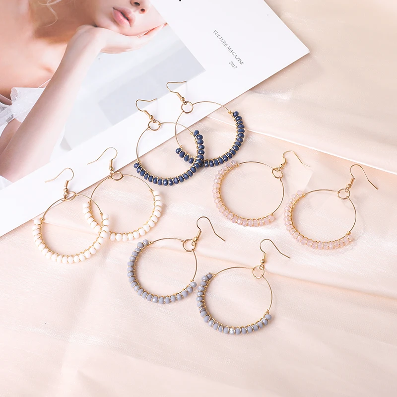 Boho Big Hoop Gold Hook Handmade Beaded Earrings Charm Jewelry for Women Gold Line Winding Glass Bead Long Section Drop Earring
Boho Big Hoop Gold Hook Handmade Beaded Earrings Charm Jewelry for Women Gold Line Winding Glass Bead Long Section Drop Earring