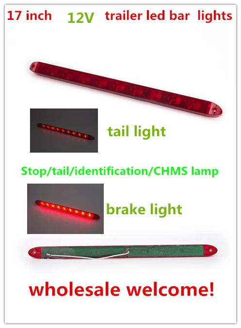 

2pcs 17" Red LED Stop light Tail 12V 24V brake lamp Bar Truck Trailer Lorry Bus Brake Identfication Lights SAE & ECE