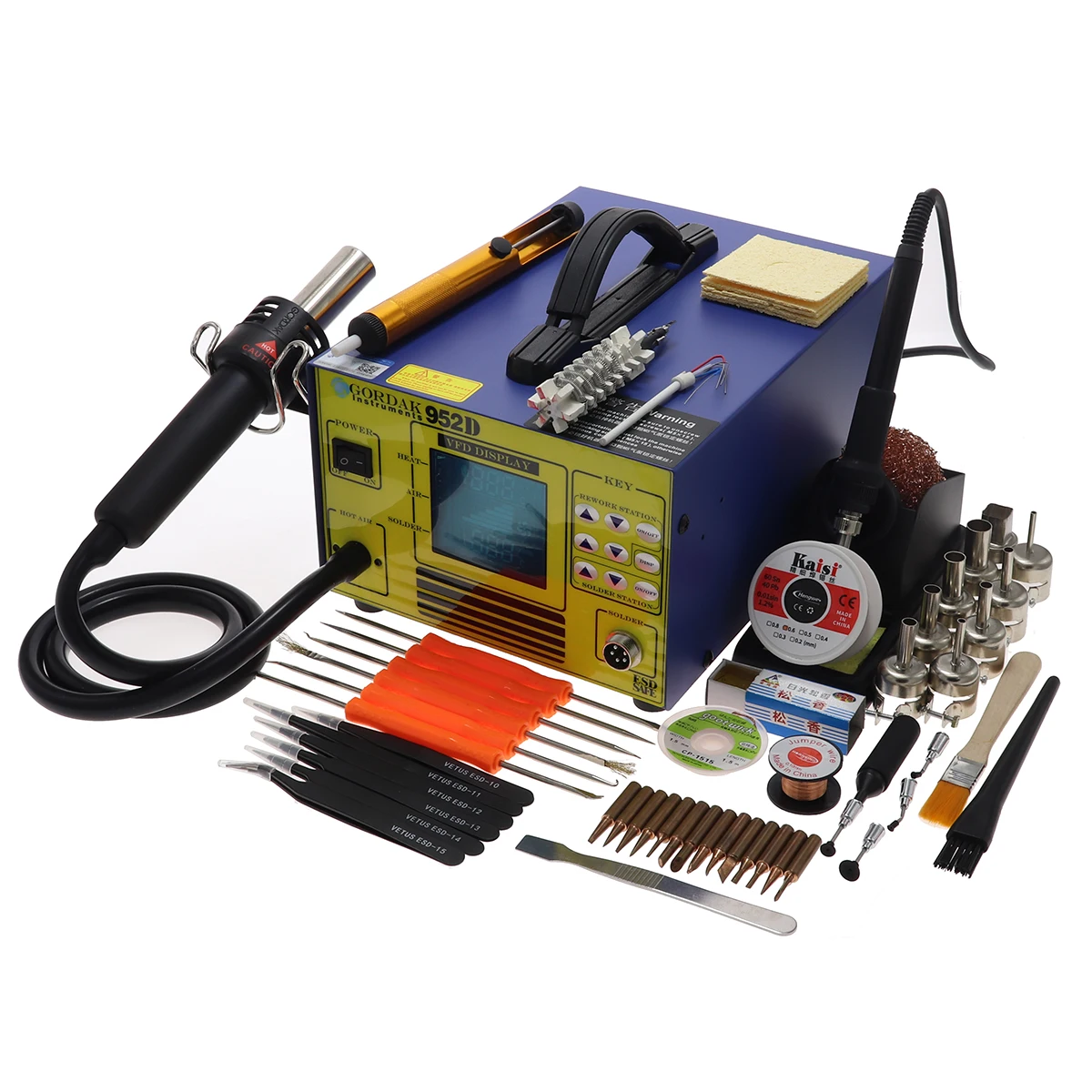Gordak 952D hot air desoldering station LED digital display 2 in 1 BGA rework station Soldering iron station telephone repair
Gordak 952D hot air desoldering station LED digital display 2 in 1 BGA rework station Soldering iron station telephone repair