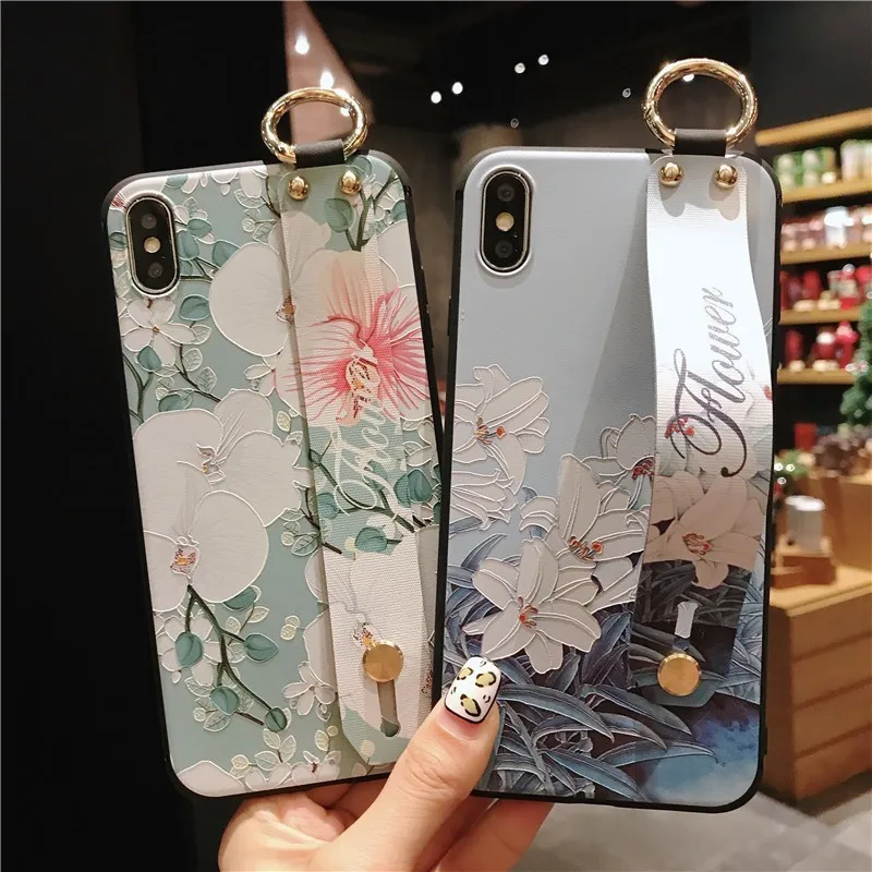Чехол из ТПУ с держателем для iPhone 6 6s plus 7 8 винтажный цветочный чехол XS X XR MAX чехлы