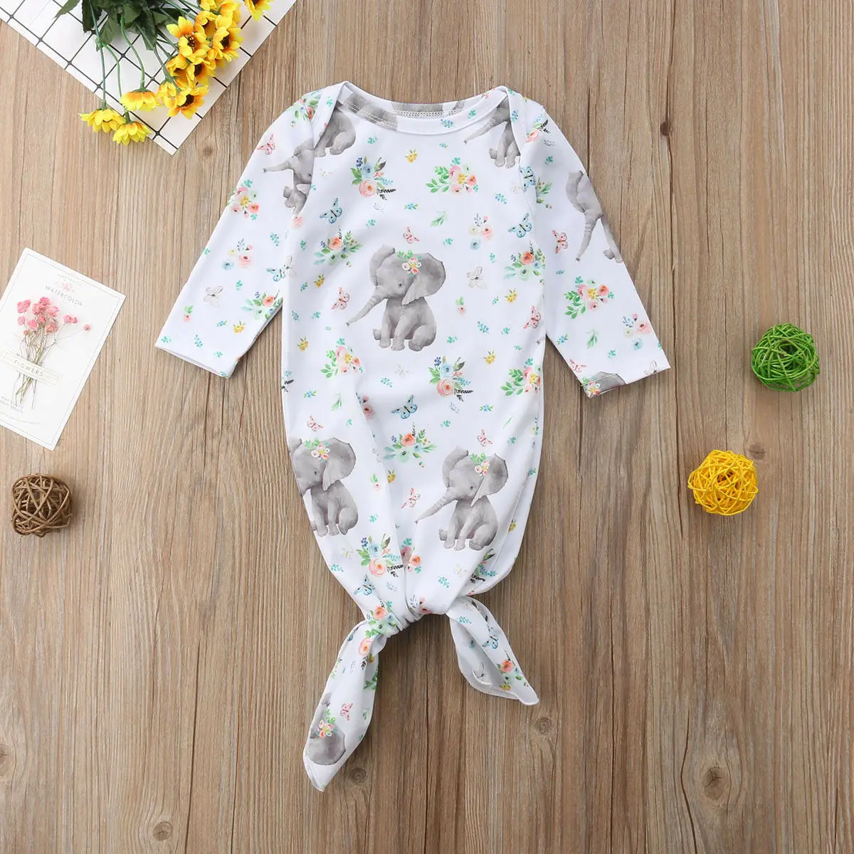 Infant Baby Girls Long Sleeve Elephant Print Floral Swaddle Wrap Blanket Outfits |