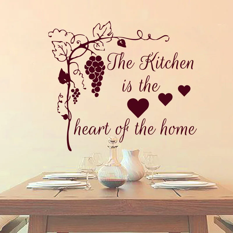 

ZOOYOO The Kitchen In The Heart Of The Home Grape Tree Wall Sticker Home Decor DIY Vinyl Removable Wall Decal For Dining Room