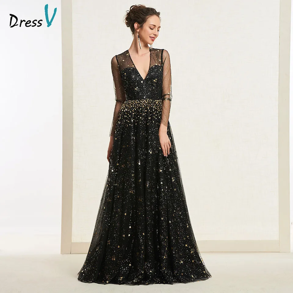 Dressv black evening dress v neck a line elegant long sleeves sequins floor length wedding party formal dress evening dresses
Dressv black evening dress v neck a line elegant long sleeves sequins floor length wedding party formal dress evening dresses