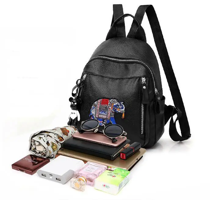 Women Backpack Fashion Elephant Pattern Little Bear Pendant Accessories PU Leather Soft Shoulder Bags Black Backpacks for Girls
Women Backpack Fashion Elephant Pattern Little Bear Pendant Accessories PU Leather Soft Shoulder Bags Black Backpacks for Girls