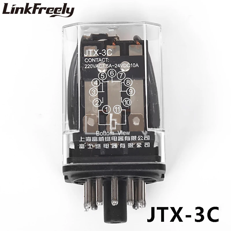 JTX 3C мини Электромагнитная катушка реле 10А круглый 11 контактов 3NO + 3NC 6В 12В 24В 36В