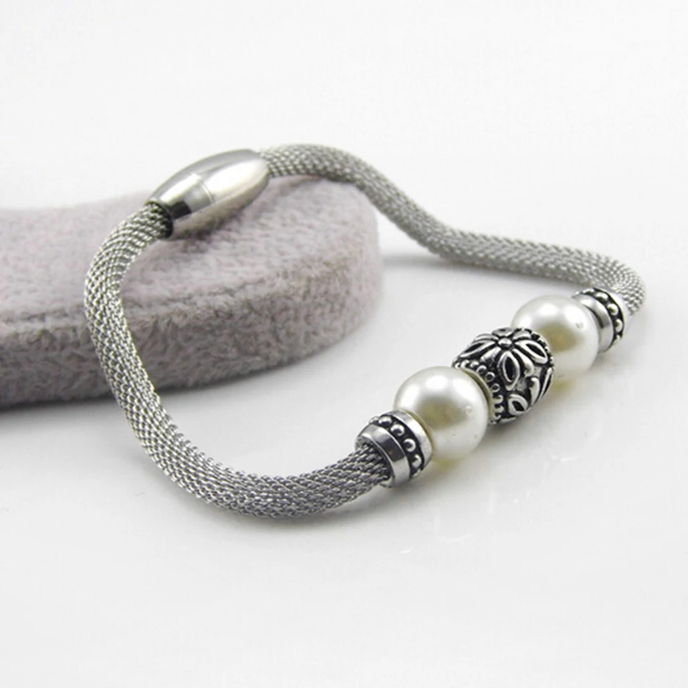 Latest Design Fashion Women Jewelry Bracelets Stainless Steel Chain Mesh Bangle Pearl Bracelet | Украшения и аксессуары