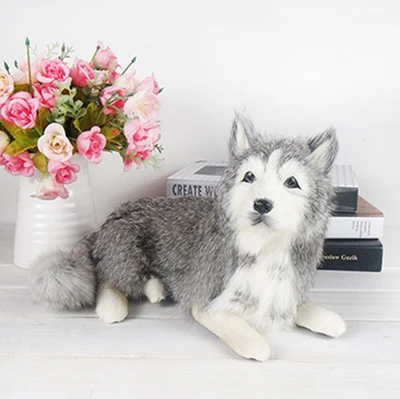 

simulation cute gray lying husky 33x22x20cm model polyethylene&furs dog model home decoration props ,model gift d668
