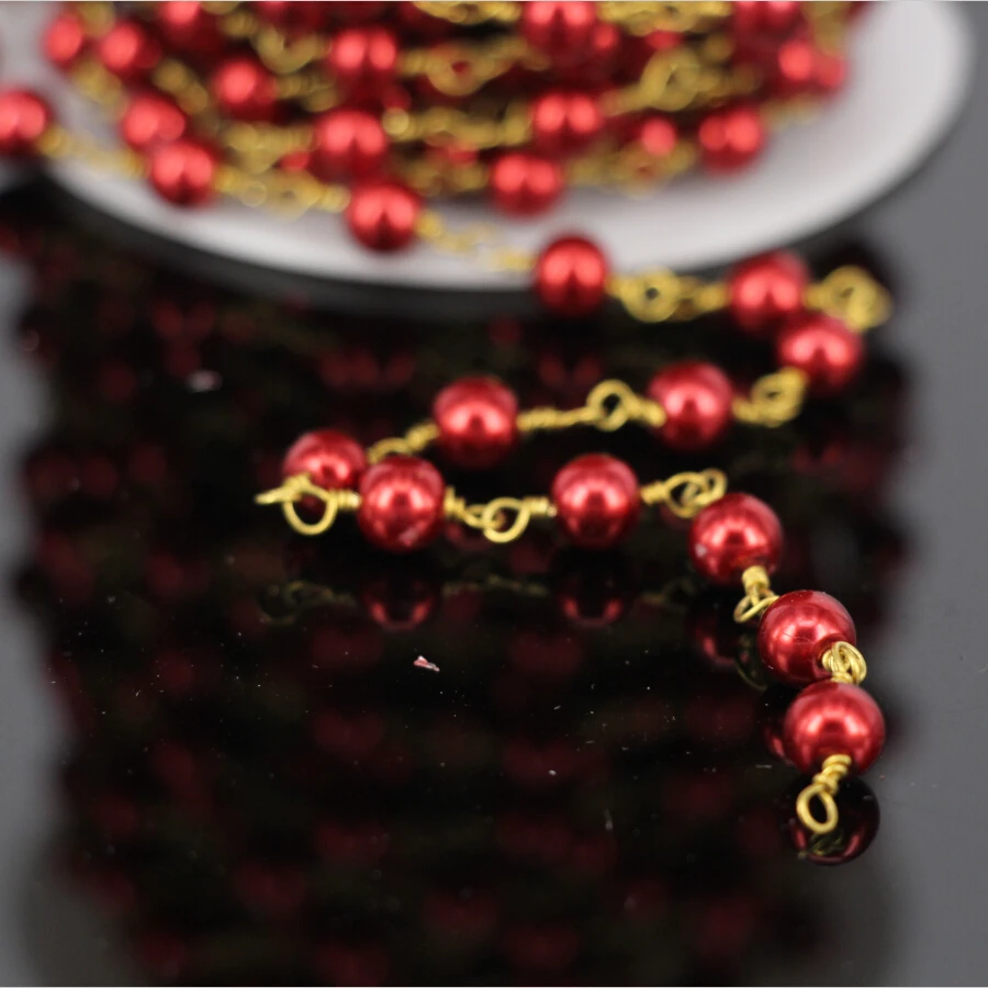 5Meter,Gold plated Brass Wire Wrapped Red Pearl Chain,Red Glass Pearl Round Bead Rosary Wholesale Necklace Jewelry Findings
5Meter,Gold plated Brass Wire Wrapped Red Pearl Chain,Red Glass Pearl Round Bead Rosary Wholesale Necklace Jewelry Findings