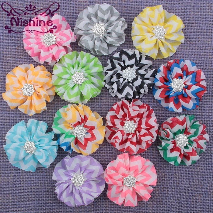Nishine 30pcs/lot 2.4" Chiffon Stripe Flower With Star Rhinestone Button Center For Kids Girl Headwear DIY Hair Accessory
Nishine 30pcs/lot 2.4" Chiffon Stripe Flower With Star Rhinestone Button Center For Kids Girl Headwear DIY Hair Accessory