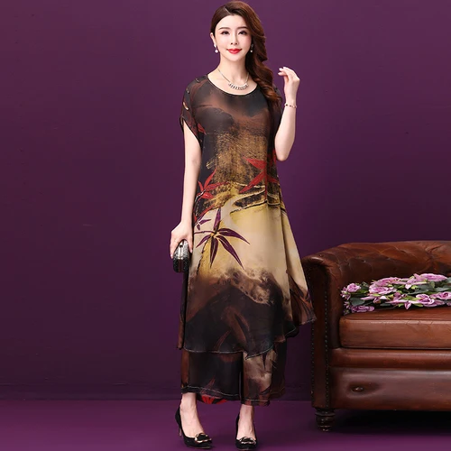 2021 Spring Summer Short Sleeved Xxxxl Silk Women Dress New Style Loose Printed Elegant Female Legs Trousers Two Piece Dresses
2021 Spring Summer Short Sleeved Xxxxl Silk Women Dress New Style Loose Printed Elegant Female Legs Trousers Two Piece Dresses