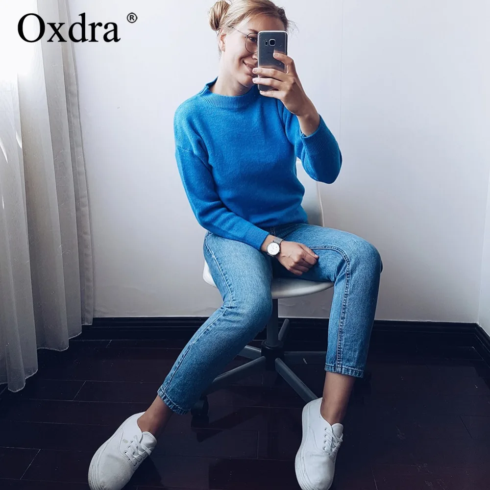 Oxdra свитера женские Осень Зима горячие новые яркие цвета Дамский круглый вырез