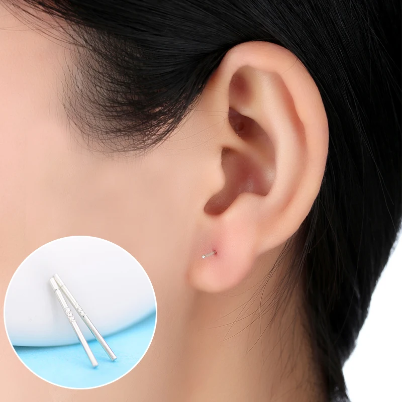 Silver Plated Thin Stick Simple Anti-allergic Stud Earrings for Women 10 pieces per set | Украшения и аксессуары