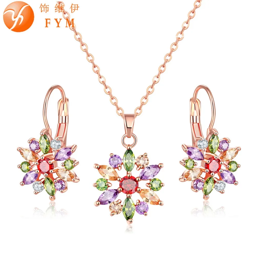 FYM Fashion Flower Jewelry Set for Women Rose Gold Color Colorful Cubic Zircon Crystal Hoop Earring Necklace Jewelry Sets
FYM Fashion Flower Jewelry Set for Women Rose Gold Color Colorful Cubic Zircon Crystal Hoop Earring Necklace Jewelry Sets