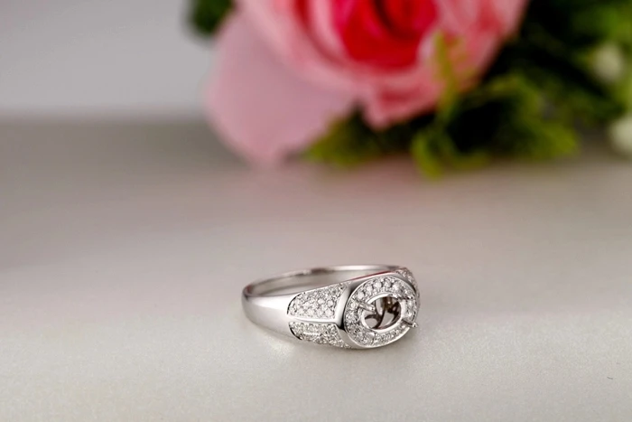

CaiMao Oval cut Semi Mount Ring Settings & 0.48ct Diamond 14k White Gold Gemstone Engagement Ring Fine Jewelry