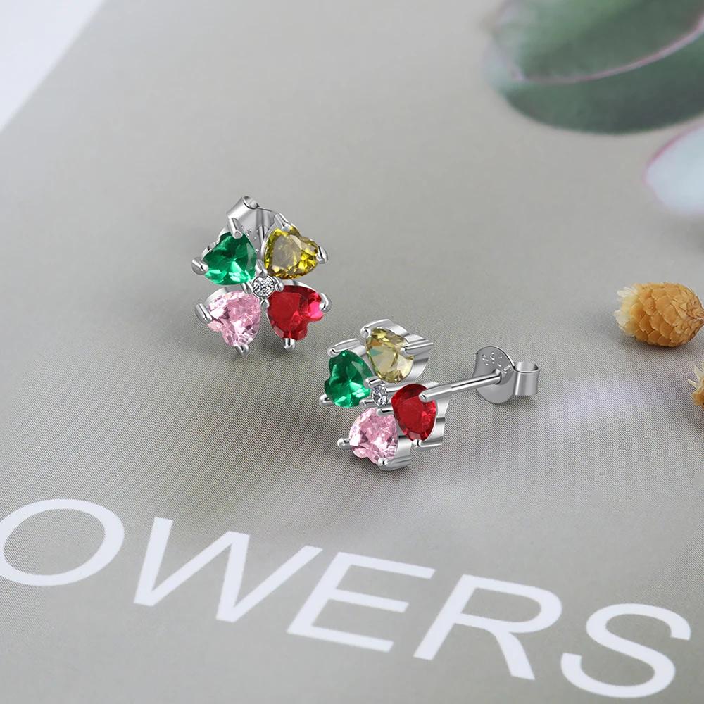 Personalized Flower Stud Earrings with 4 Birthstones DIY Customized Heart Stones Earrings for Women (Jewelora EA103253)
Personalized Flower Stud Earrings with 4 Birthstones DIY Customized Heart Stones Earrings for Women (Jewelora EA103253)