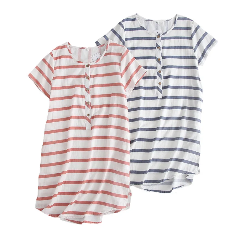 Summer Cotton Women Nightgown Striped Fresh Style Dress Comfort Gauze Cotton Sleepdress Knee Length Female Thin Loose Homewear
Summer Cotton Women Nightgown Striped Fresh Style Dress Comfort Gauze Cotton Sleepdress Knee Length Female Thin Loose Homewear