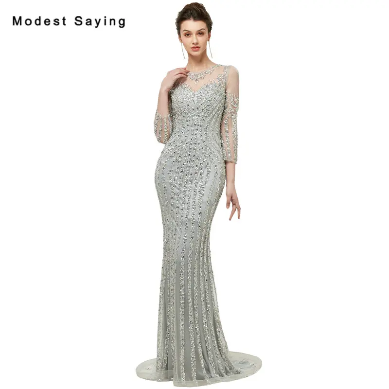 Luxury Sheer Mermaid Beaded Evening Dresses 2018 with Rhinestone Sexy 3/4 Sleeves Party Prom Gowns in Summer vestido de festa
Luxury Sheer Mermaid Beaded Evening Dresses 2018 with Rhinestone Sexy 3/4 Sleeves Party Prom Gowns in Summer vestido de festa