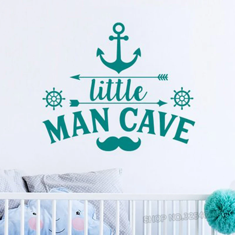 

Little Man Cave Wall Decals Quote Words Nursery Boys Room M Anchor Pattern Wall Decor For Kids Room Removable Stickers L823