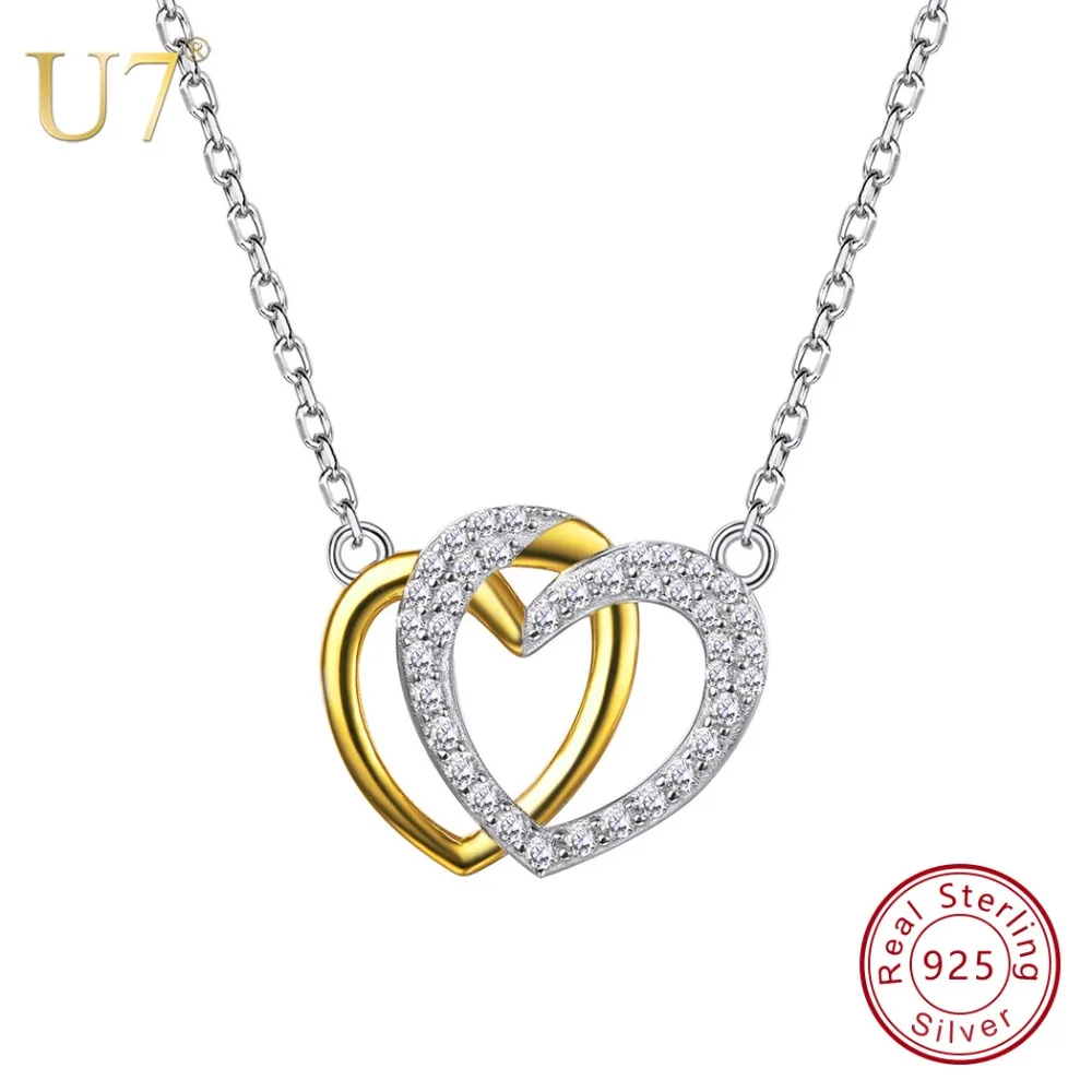 U7 925 Sterling Silver Bridesmaid Gift Gold Color CZ Two Heart Pendant&Chain 2018 Mother's Day Gift Women Jewelry Necklace SC47
U7 925 Sterling Silver Bridesmaid Gift Gold Color CZ Two Heart Pendant&Chain 2018 Mother's Day Gift Women Jewelry Necklace SC47