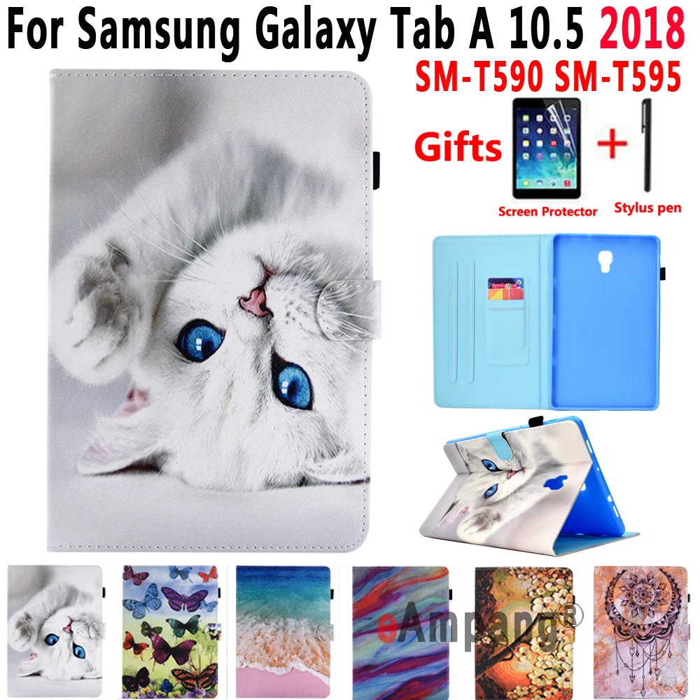 SM T590 T595 чехол для Samsung Galaxy Tab A 10 5 2018 T597 Smart Cover Funda Capa Tablet Cartoon Cat Shell + пленка